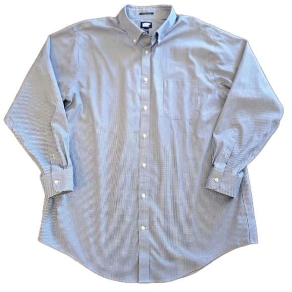 Lands End Dress Shirt Mens Button Up XXL 18.5 Blue Gingham Check 37/T Oeko-Tex - Picture 1 of 9